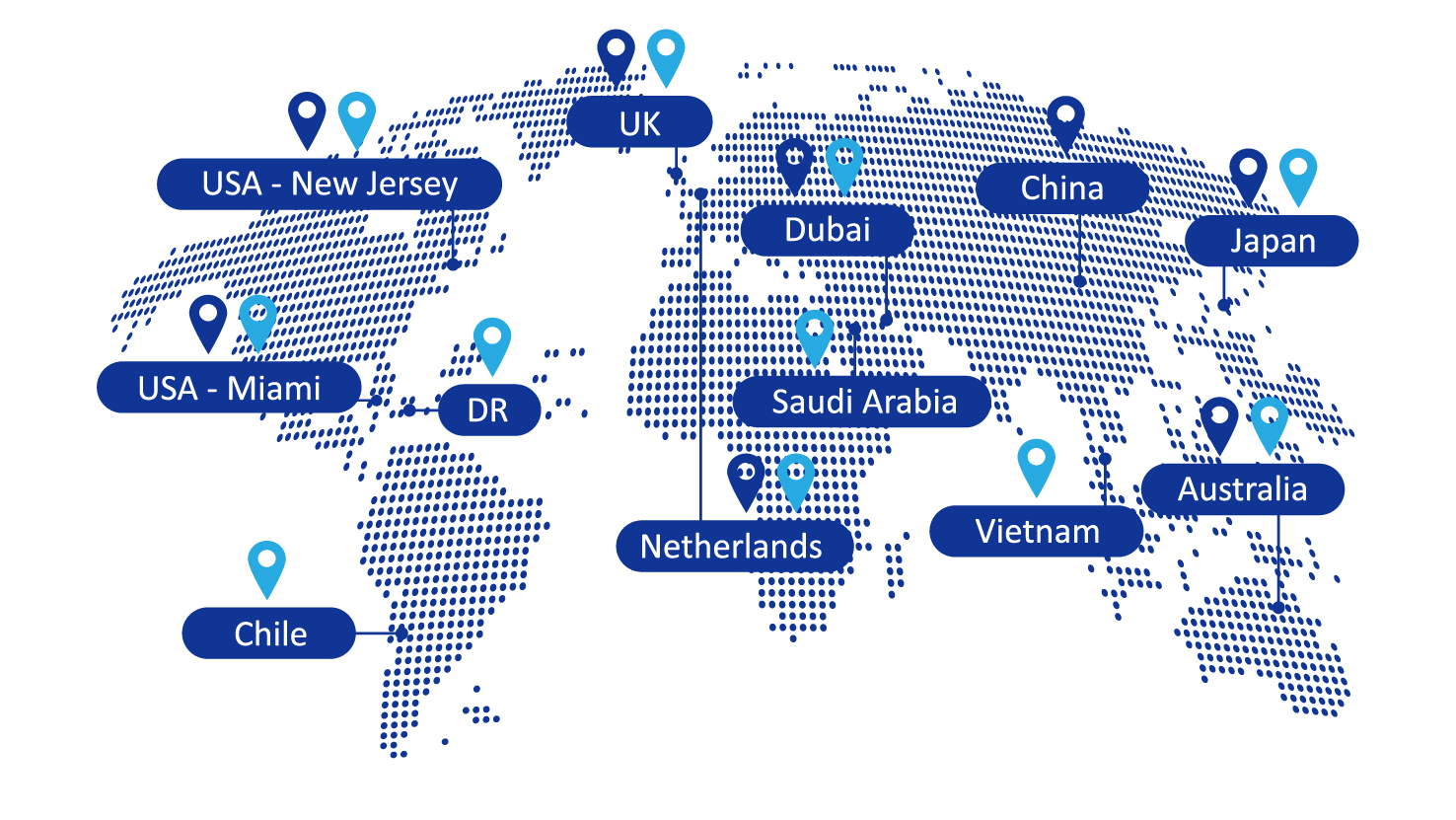 World map with PCS offices